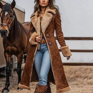 1. Women's denim western-style retro trench coat, plush, fashionable and warm au